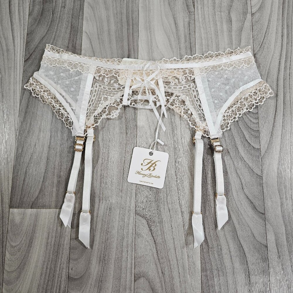 NWT Honey Birdette Capucine Ivory Suspender Garter Belt Size Large